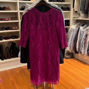 Lace purple dress, 3/4 sleeves.